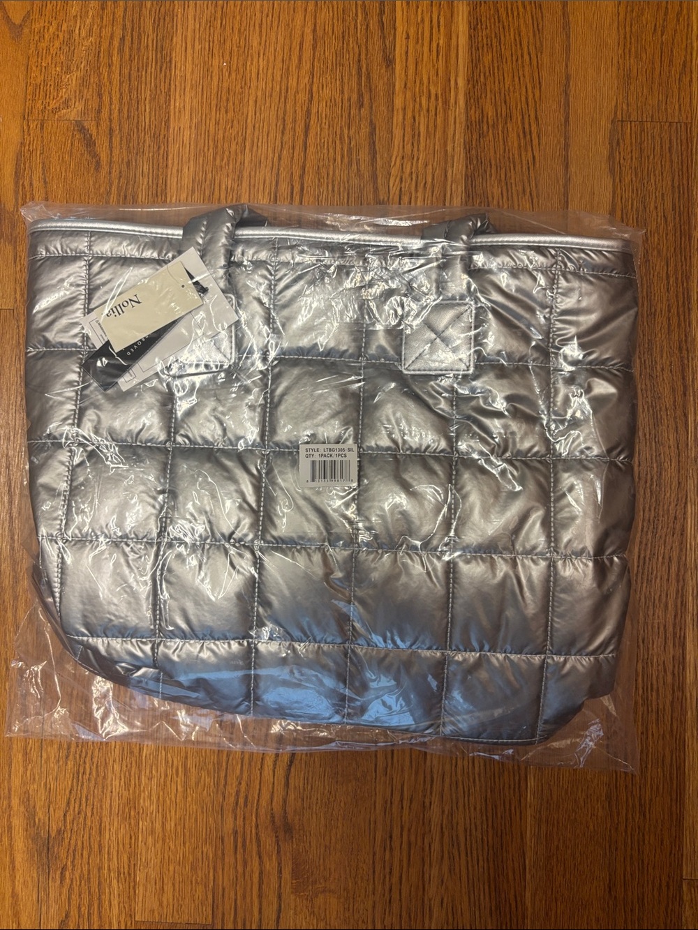 Quilted Metallic Silver Tote Bag - Lightweight Women's Shoulder Bag